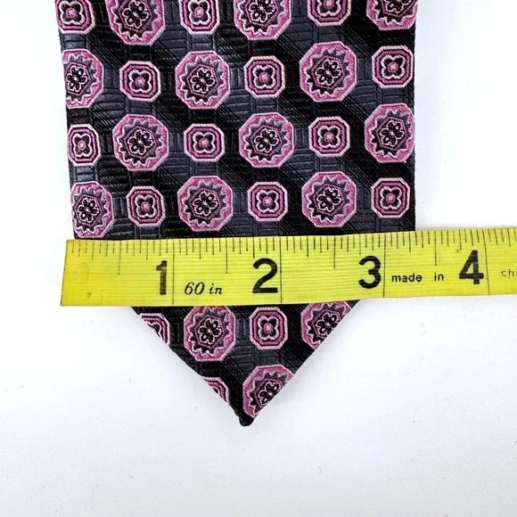 Bruno Piattelli Roma Tie Men 60" Black Purple Silk Geometric Medallion Hand Made - Picture 4 of 5